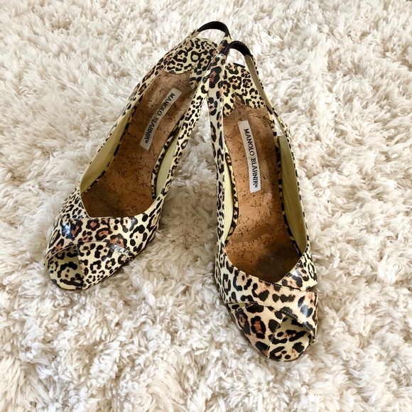 Manolo Blahnik Shoes - Manolo Blahnik Leopard Peep Toe Sling Back Heels